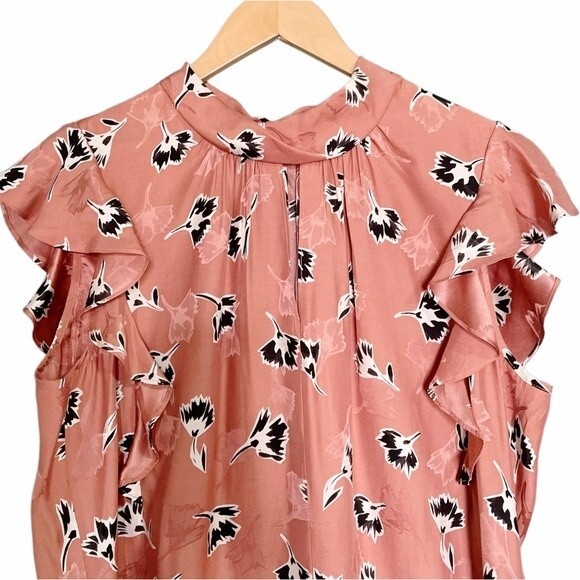 NWT Rebecca Taylor Floral Silk Blouse Blush Combo Women’s Size XL Flutter Sleeve - Picture 4 of 12